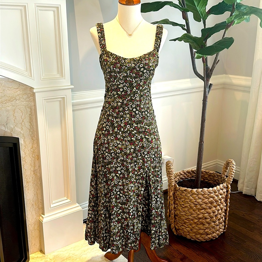 Zara Floral Midi Dress - Green and White